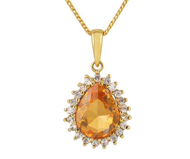 18KT GOLD PENDANT SET WITH 01 CITRINE AND 21 WHITE SAPPHIRES 